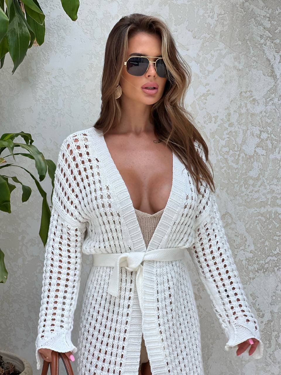 Short knitted mesh cardigan - Image 3