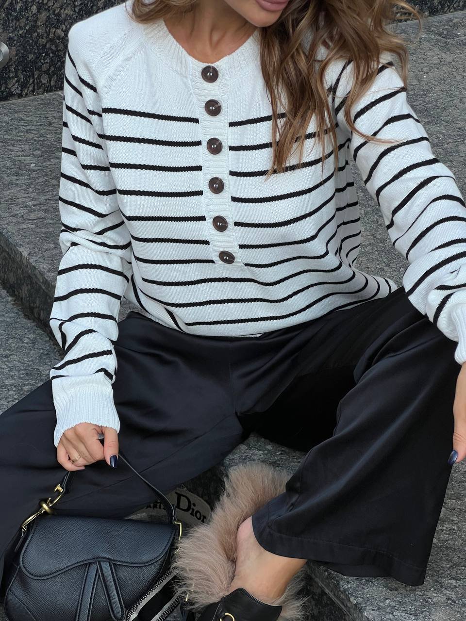 Striped knitted jumper with buttons - Image 2
