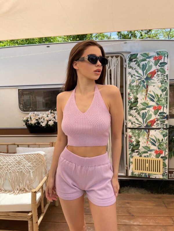 Knitted cotton top with ties